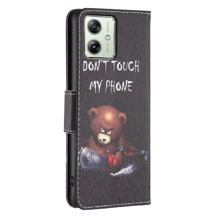 For Motorola Moto G54 5G EU Edition Colored Drawing Pattern Leather Phone Case(Bear) - Motorola Cases by PMC Jewellery | Online Shopping South Africa | PMC Jewellery | Buy Now Pay Later Mobicred