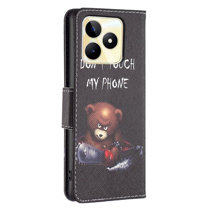For Realme C53 Colored Drawing Pattern Leather Phone Case(Bear) - Realme Cases by PMC Jewellery | Online Shopping South Africa | PMC Jewellery | Buy Now Pay Later Mobicred