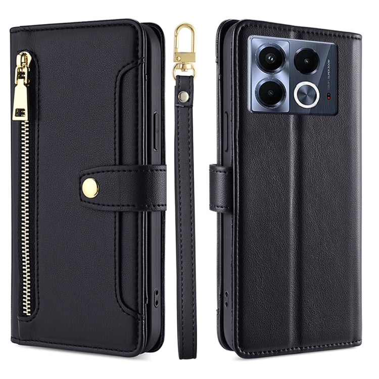 For Infinix Note 40 5G Sheep Texture Cross-body Zipper Wallet Leather Phone Case(Black) - Infinix Cases by PMC TechLife | Online Shopping South Africa | PMC TechLife | Buy Now Pay Later Mobicred