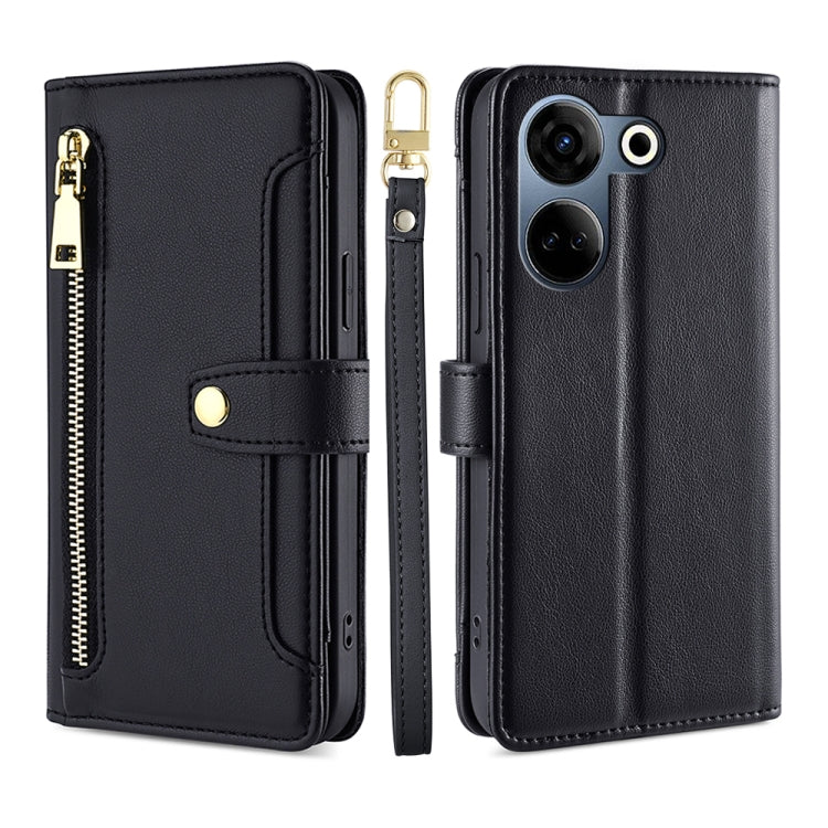 For Tecno Camon 20 Pro 4G Sheep Texture Cross-body Zipper Wallet Leather Phone Case(Black) - Tecno Cases by PMC TechLife | Online Shopping South Africa | PMC TechLife | Buy Now Pay Later Mobicred