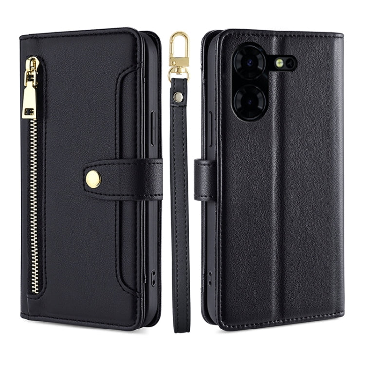 For Tecno Pova 5 Pro Sheep Texture Cross-body Zipper Wallet Leather Phone Case(Black) - free shipping - PMC TechLife - Order now!