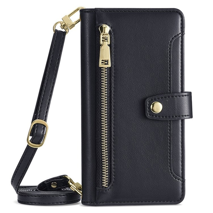 For Tecno Camon 30 Sheep Texture Cross-body Zipper Wallet Leather Phone Case(Black) - Tecno Cases by PMC TechLife | Online Shopping South Africa | PMC TechLife | Buy Now Pay Later Mobicred