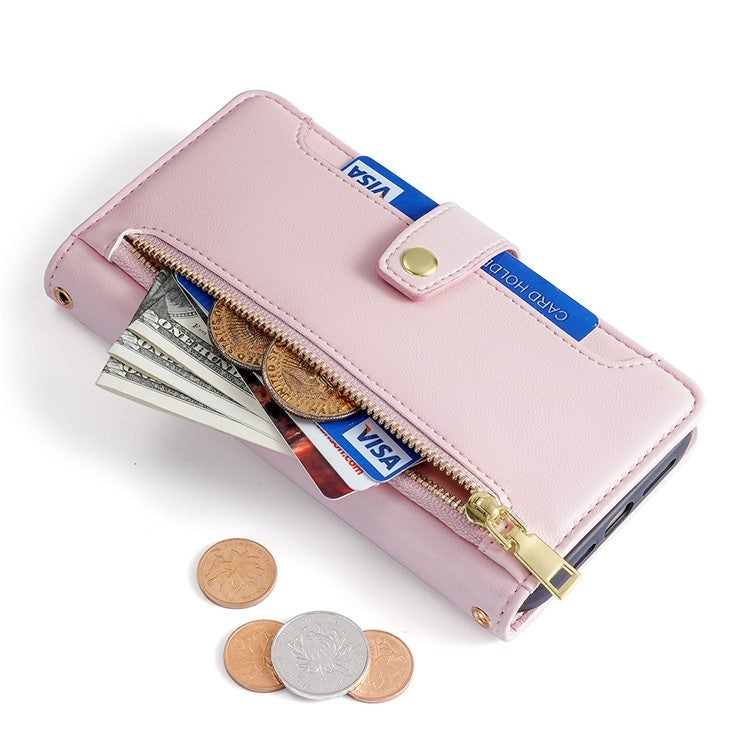 For Tecno Camon 30 Sheep Texture Cross-body Zipper Wallet Leather Phone Case(Pink) - Tecno Cases by PMC TechLife | Online Shopping South Africa | PMC TechLife | Buy Now Pay Later Mobicred