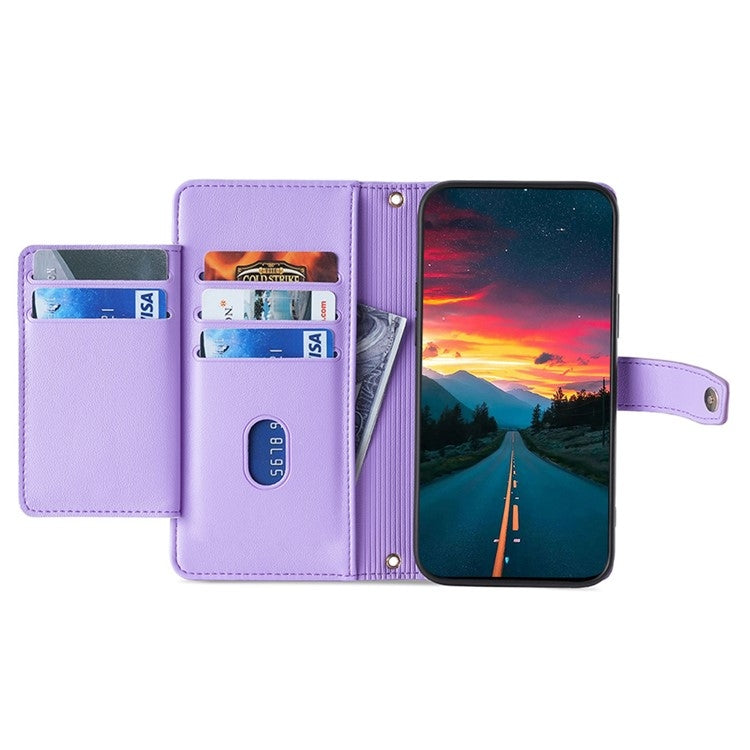 For Tecno Camon 30 Sheep Texture Cross-body Zipper Wallet Leather Phone Case(Purple) - Tecno Cases by PMC TechLife | Online Shopping South Africa | PMC TechLife | Buy Now Pay Later Mobicred