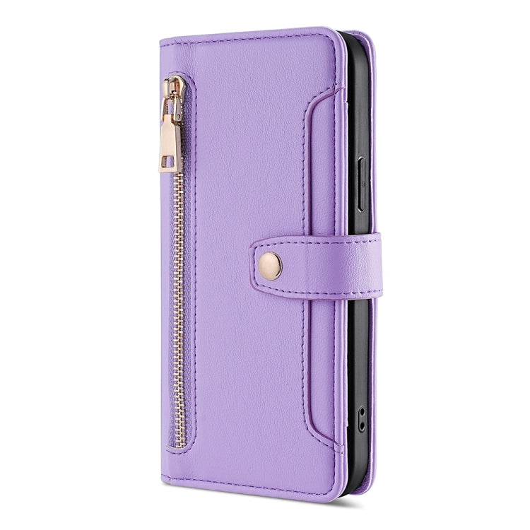 For Sharp Aqous Wish3 Sheep Texture Cross-body Zipper Wallet Leather Phone Case(Purple) - More Brand by PMC TechLife | Online Shopping South Africa | PMC TechLife | Buy Now Pay Later Mobicred