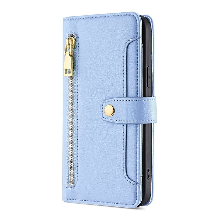 For Sharp Aquos R8 Pro SH-51 Sheep Texture Cross-body Zipper Wallet Leather Phone Case(Blue) - More Brand by PMC TechLife | Online Shopping South Africa | PMC TechLife | Buy Now Pay Later Mobicred