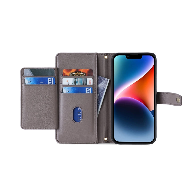 For Sharp Aquos R8 SH-52D Sheep Texture Cross-body Zipper Wallet Leather Phone Case(Grey) - More Brand by PMC TechLife | Online Shopping South Africa | PMC TechLife | Buy Now Pay Later Mobicred