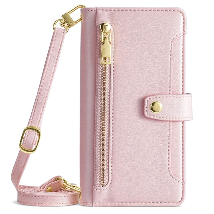 For Sharp Aquos R9 Sheep Texture Cross-body Zipper Wallet Leather Phone Case(Pink) - More Brand by PMC TechLife | Online Shopping South Africa | PMC TechLife | Buy Now Pay Later Mobicred