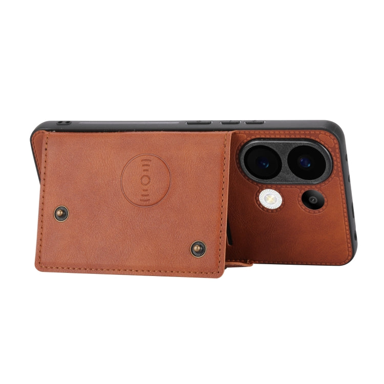 For Xiaomi Redmi Note 13 4G Global Double Buckle Card Slots Magnetic Phone Case(Brown) - Xiaomi Cases by PMC TechLife | Online Shopping South Africa | PMC TechLife | Buy Now Pay Later Mobicred