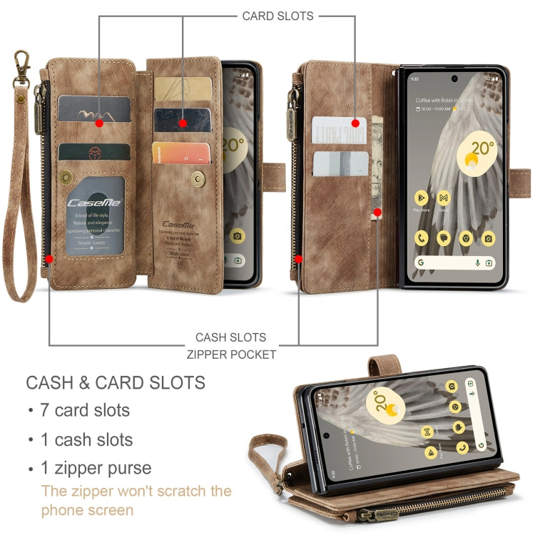 For Google Pixel Fold CaseMe C30 Multifunctional Leather Phone Case(Brown) - Google Cases by CaseMe | Online Shopping South Africa | PMC Jewellery | Buy Now Pay Later Mobicred