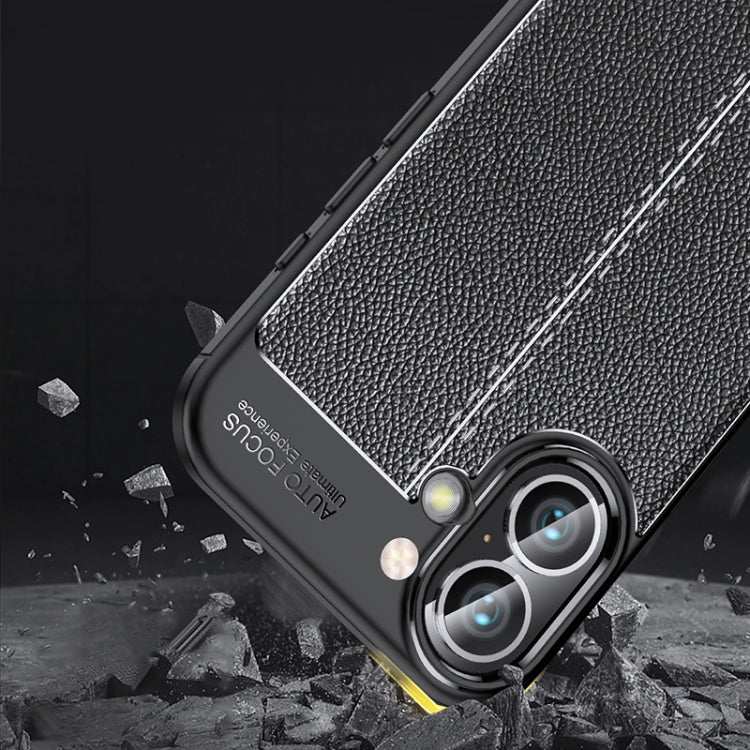 For iPhone 16 Plus Litchi Texture Shockproof TPU Phone Case(Black) - iPhone 16 Plus Cases by PMC Jewellery | Online Shopping South Africa | PMC Jewellery | Buy Now Pay Later Mobicred