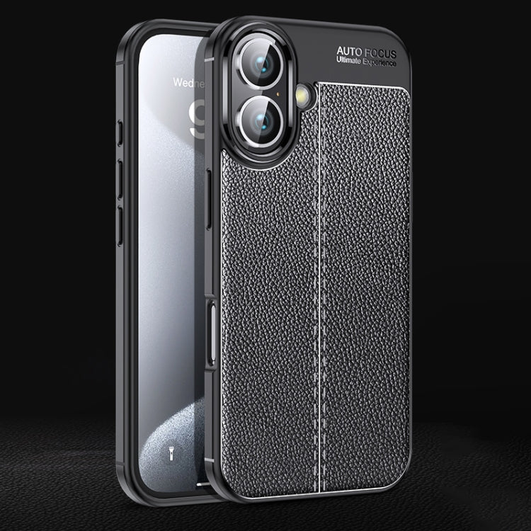 For iPhone 16 Litchi Texture Shockproof TPU Phone Case(Black) - iPhone 16 Cases by PMC TechLife | Online Shopping South Africa | PMC TechLife | Buy Now Pay Later Mobicred