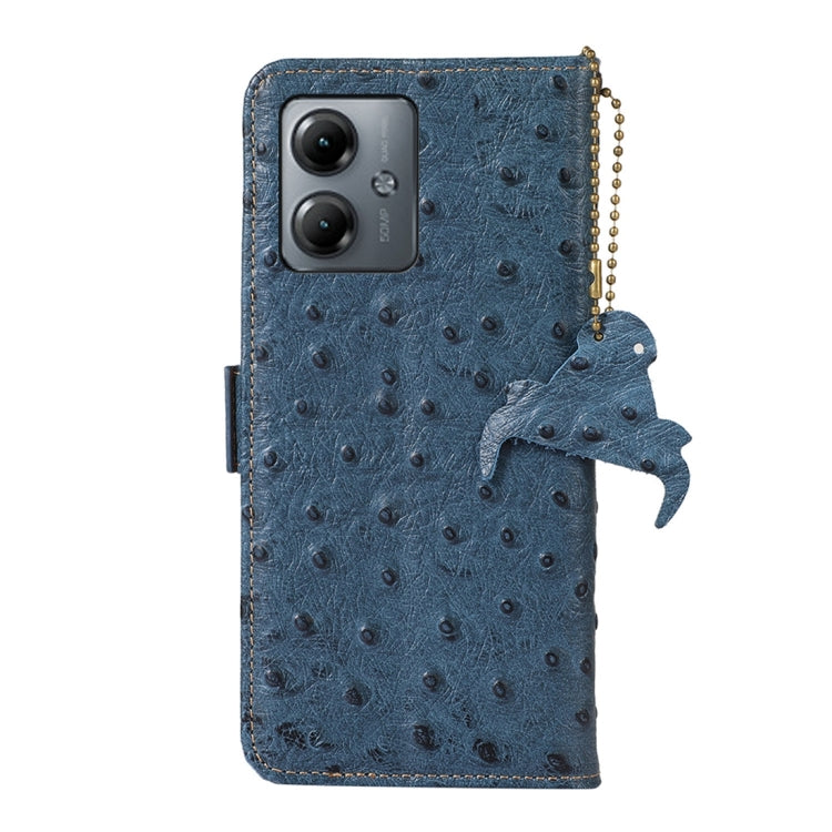 For Motorola Moto G14 4G Ostrich Pattern Genuine Leather RFID Phone Case(Blue) - Motorola Cases by PMC TechLife | Online Shopping South Africa | PMC TechLife | Buy Now Pay Later Mobicred