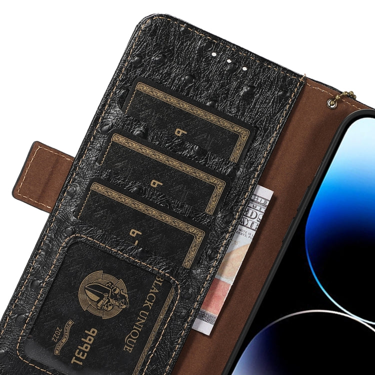 For Nokia XR21 Ostrich Pattern Genuine Leather RFID Phone Case(Black) - Nokia Cases by PMC TechLife | Online Shopping South Africa | PMC TechLife | Buy Now Pay Later Mobicred