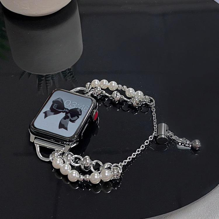 For Apple Watch Ultra 2 49mm Pearl Bracelet Metal Watch Band(Silver Black) - Watch Bands by PMC Jewellery | Online Shopping South Africa | PMC Jewellery