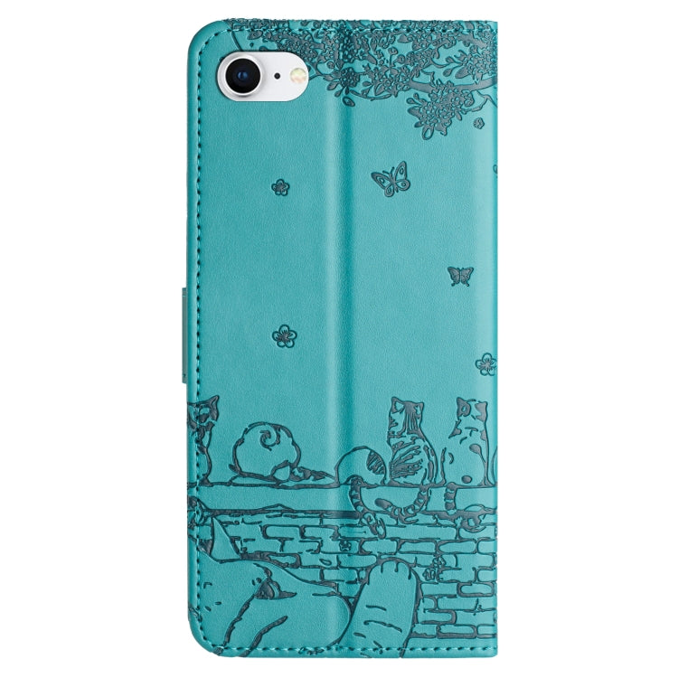For iPhone 16e Cat Embossing Pattern Leather Phone Case with Lanyard(Blue) - iPhone 16e Cases by PMC TechLife | Online Shopping South Africa | PMC TechLife | Buy Now Pay Later Mobicred