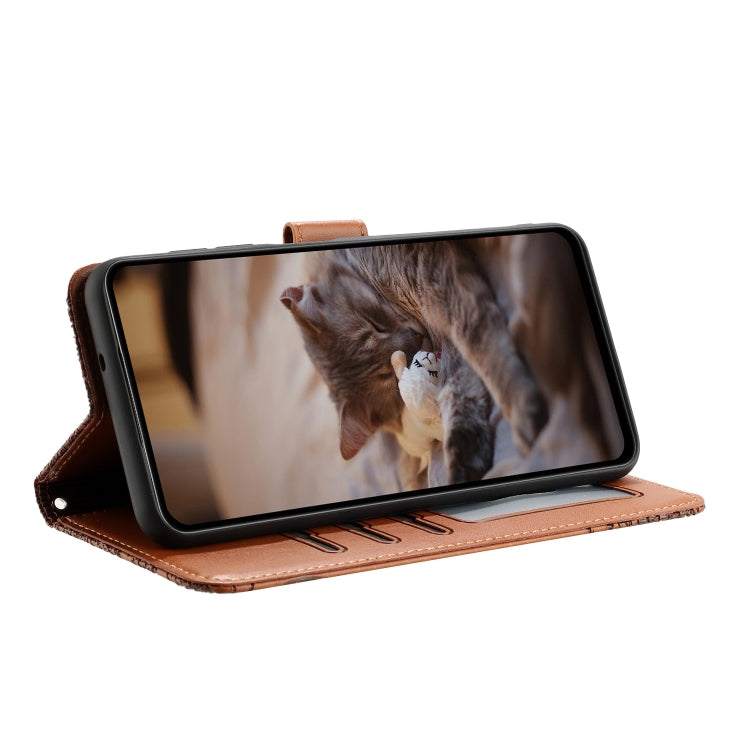 For iPhone 16e Cat Embossing Pattern Leather Phone Case with Lanyard(Brown) - iPhone 16e Cases by PMC TechLife | Online Shopping South Africa | PMC TechLife | Buy Now Pay Later Mobicred