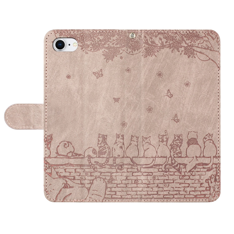 For iPhone 16e Cat Embossing Pattern Leather Phone Case with Lanyard(Grey) - iPhone 16e Cases by PMC TechLife | Online Shopping South Africa | PMC TechLife | Buy Now Pay Later Mobicred