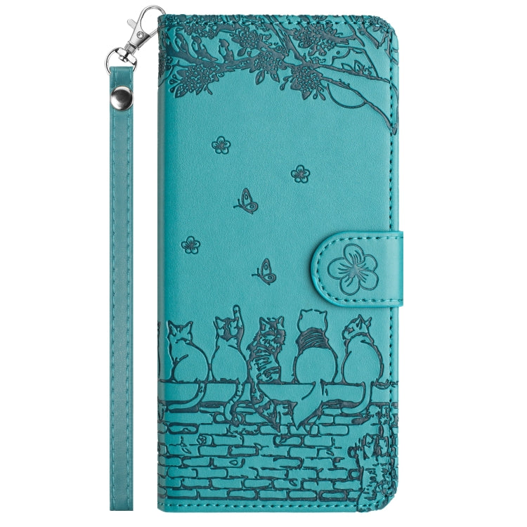 For iPhone 16 Plus Cat Embossing Pattern Leather Phone Case with Lanyard(Blue) - iPhone 16 Plus Cases by PMC TechLife | Online Shopping South Africa | PMC TechLife | Buy Now Pay Later Mobicred