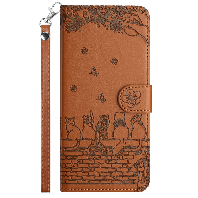 For iPhone 16 Cat Embossing Pattern Leather Phone Case with Lanyard(Brown) - iPhone 16 Cases by PMC TechLife | Online Shopping South Africa | PMC TechLife | Buy Now Pay Later Mobicred