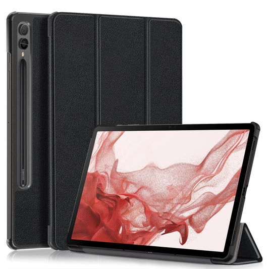 For Samsung Galaxy Tab S9+ Custer Pure Color 3-Fold Holder Smart Leather Tablet Case(Black) - Galaxy Tab S9+ Cases by PMC Jewellery | Online Shopping South Africa | PMC Jewellery | Buy Now Pay Later Mobicred