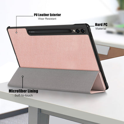 For Samsung Galaxy Tab S9+ Custer Pure Color 3-Fold Holder Smart Leather Tablet Case(Rose Gold) - Galaxy Tab S9+ Cases by PMC Jewellery | Online Shopping South Africa | PMC Jewellery | Buy Now Pay Later Mobicred