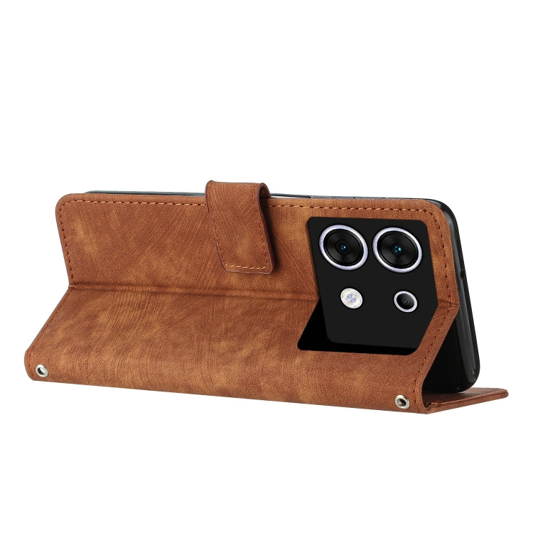 For Infinix Zero 30 5G Skin Feel Stripe Pattern Leather Phone Case with Lanyard(Brown) - Infinix Cases by PMC TechLife | Online Shopping South Africa | PMC TechLife | Buy Now Pay Later Mobicred