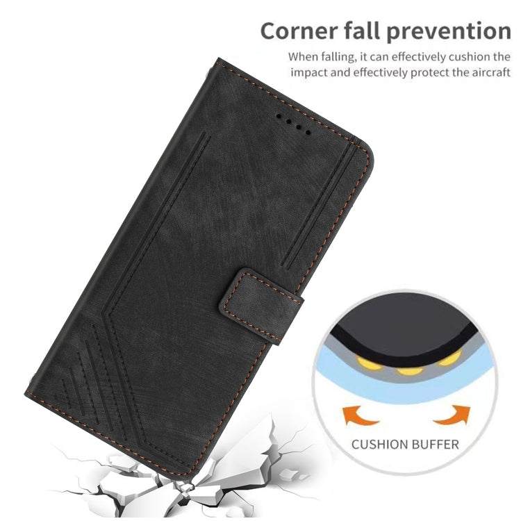 For Infinix Zero 30 5G Skin Feel Stripe Pattern Leather Phone Case with Lanyard(Black) - Infinix Cases by PMC TechLife | Online Shopping South Africa | PMC TechLife | Buy Now Pay Later Mobicred