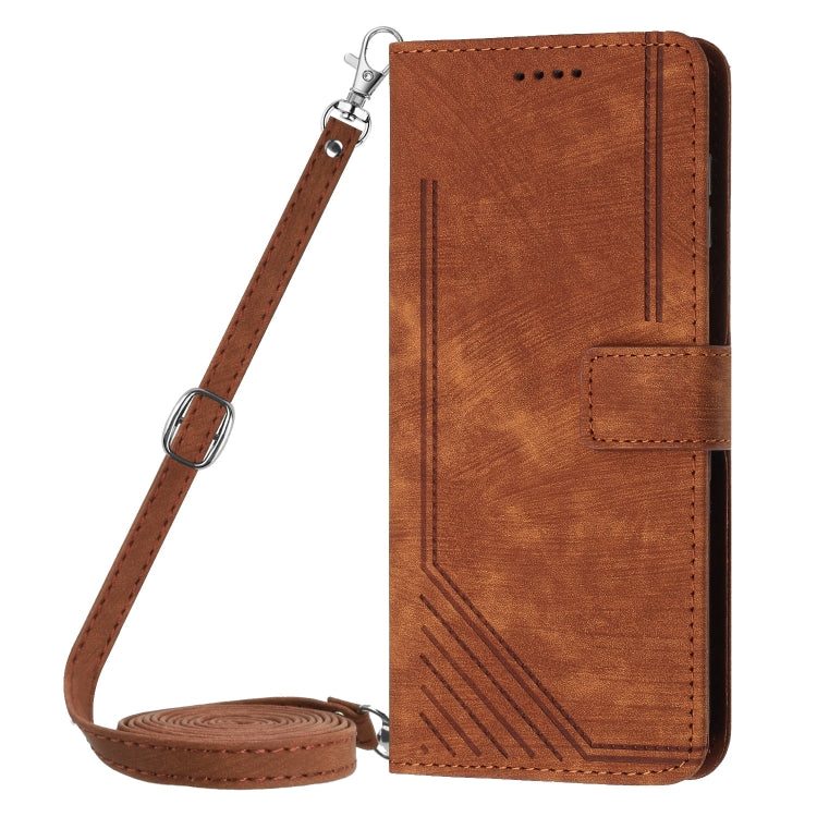 For Infinix Hot 40 / 40 Pro Skin Feel Stripe Pattern Leather Phone Case with Lanyard(Brown) - Infinix Cases by PMC TechLife | Online Shopping South Africa | PMC TechLife | Buy Now Pay Later Mobicred
