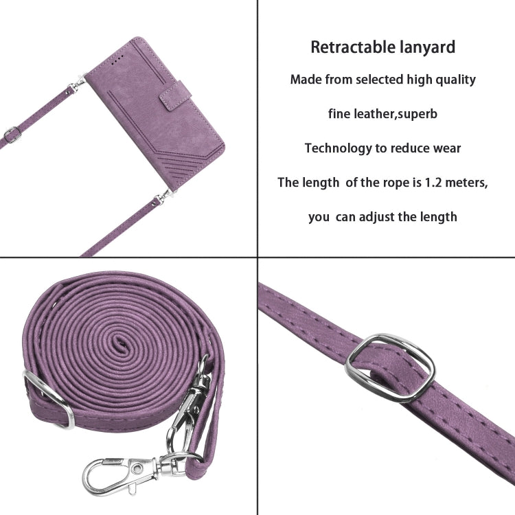 For Infinix Hot 40 / 40 Pro Skin Feel Stripe Pattern Leather Phone Case with Lanyard(Purple) - Infinix Cases by PMC TechLife | Online Shopping South Africa | PMC TechLife | Buy Now Pay Later Mobicred