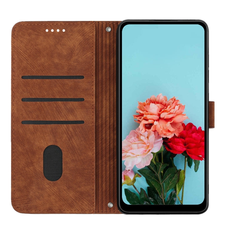 For Infinix Hot 40i Skin Feel Stripe Pattern Leather Phone Case with Lanyard(Brown) - Infinix Cases by PMC Jewellery | Online Shopping South Africa | PMC Jewellery | Buy Now Pay Later Mobicred