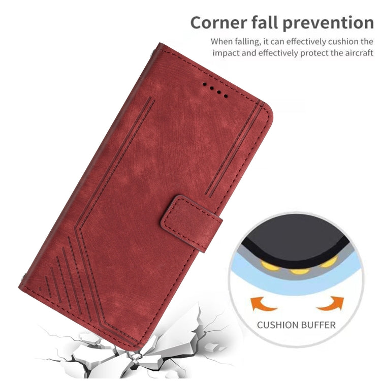 For Infinix Hot 40i Skin Feel Stripe Pattern Leather Phone Case with Lanyard(Red) - Infinix Cases by PMC TechLife | Online Shopping South Africa | PMC TechLife | Buy Now Pay Later Mobicred