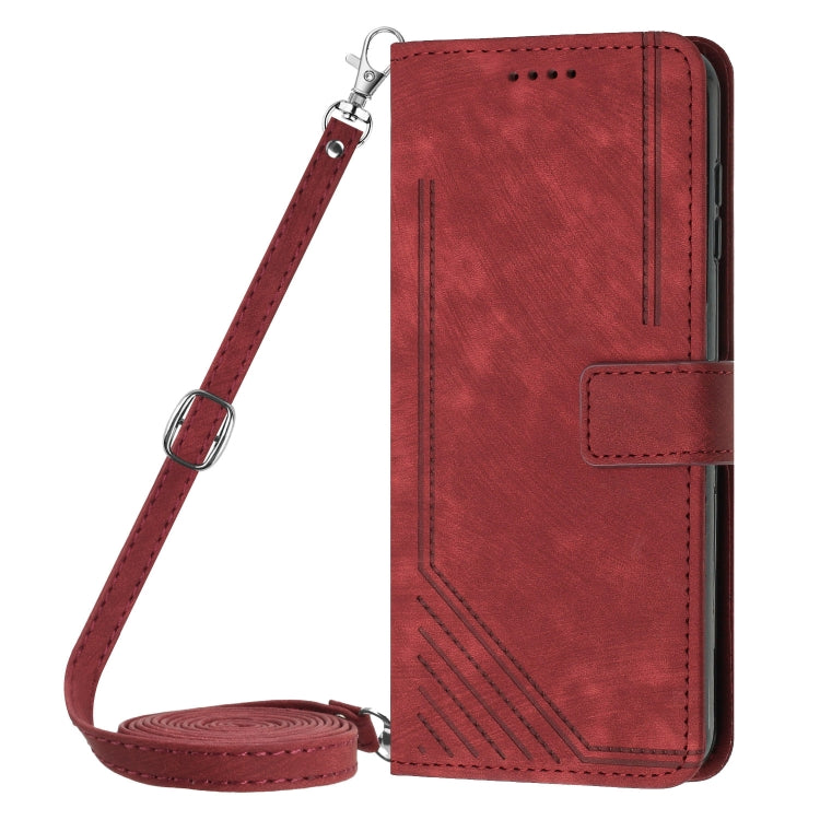 For Infinix Smart 8 Skin Feel Stripe Pattern Leather Phone Case with Lanyard(Red) - Infinix Cases by PMC TechLife | Online Shopping South Africa | PMC TechLife | Buy Now Pay Later Mobicred