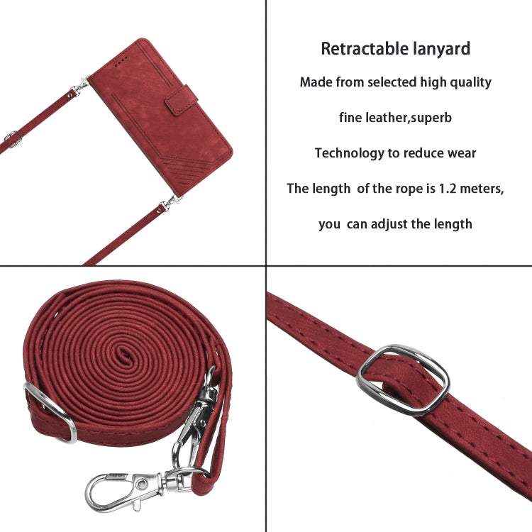 For Infinix Smart 8 Skin Feel Stripe Pattern Leather Phone Case with Lanyard(Red) - Infinix Cases by PMC TechLife | Online Shopping South Africa | PMC TechLife | Buy Now Pay Later Mobicred