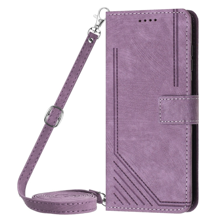 For Infinix Note 40 Pro 4G / 5G Skin Feel Stripe Pattern Leather Phone Case with Lanyard(Purple) - Infinix Cases by PMC TechLife | Online Shopping South Africa | PMC TechLife | Buy Now Pay Later Mobicred