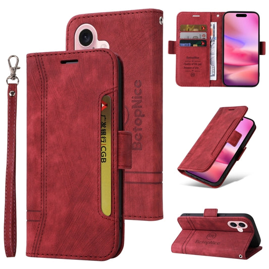 For iPhone 16 BETOPNICE Dual-side Buckle Leather Phone Case(Red) - iPhone 16 Cases by BETOPNICE | Online Shopping South Africa | PMC Jewellery | Buy Now Pay Later Mobicred