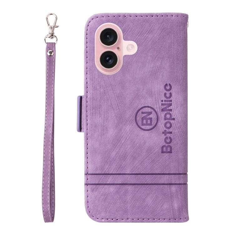 For iPhone 16 BETOPNICE Dual-side Buckle Leather Phone Case(Purple) - iPhone 16 Cases by BETOPNICE | Online Shopping South Africa | PMC Jewellery | Buy Now Pay Later Mobicred