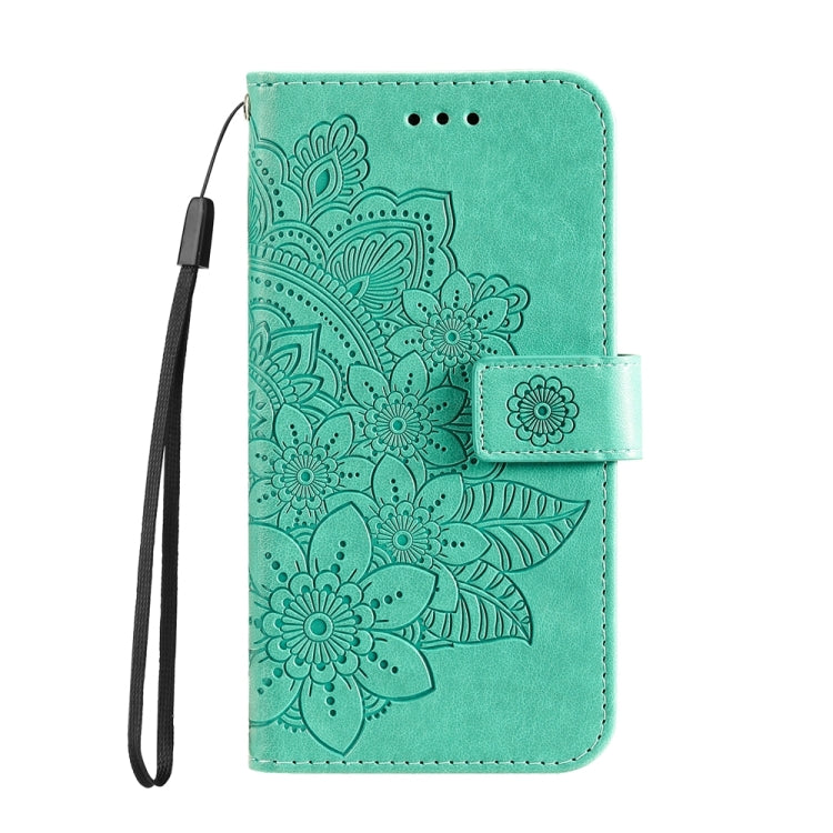 For iPhone 16e Seven-petal Flowers Embossing Leather Phone Case(Green) - iPhone 16e Cases by PMC TechLife | Online Shopping South Africa | PMC TechLife | Buy Now Pay Later Mobicred