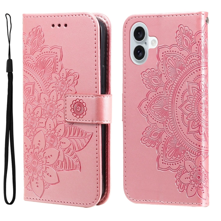 For iPhone 16 Plus 7-petal Flowers Embossing Leather Phone Case(Rose Gold) - iPhone 16 Plus Cases by PMC TechLife | Online Shopping South Africa | PMC TechLife | Buy Now Pay Later Mobicred