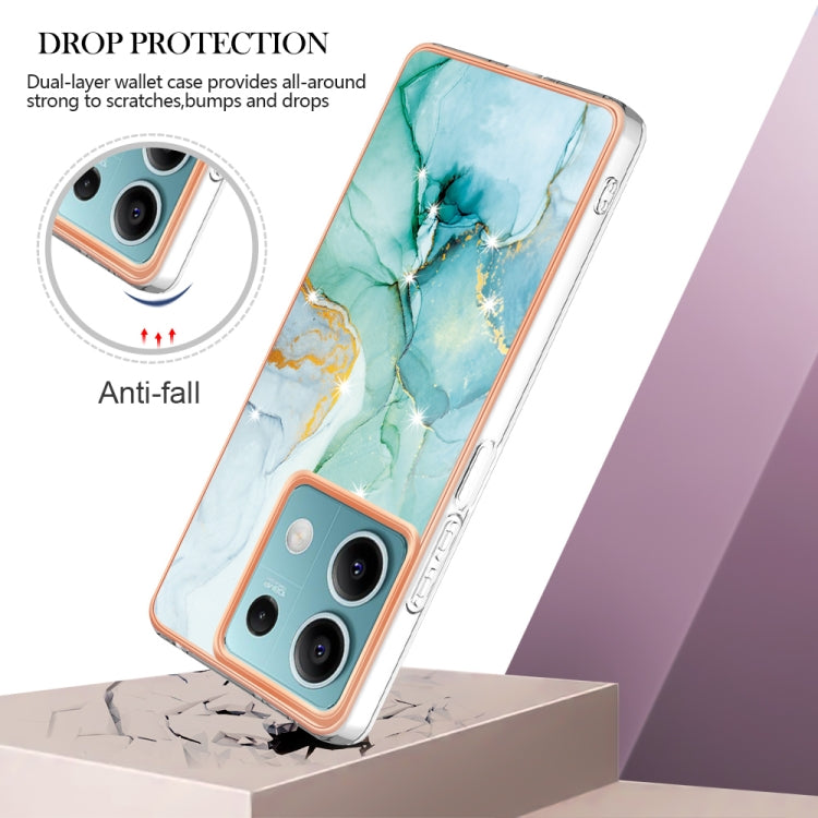 For Xiaomi Redmi Note 13 5G Global Electroplating Marble Dual-side IMD Phone Case(Green 003) - Note 13 Cases by PMC TechLife | Online Shopping South Africa | PMC TechLife | Buy Now Pay Later Mobicred