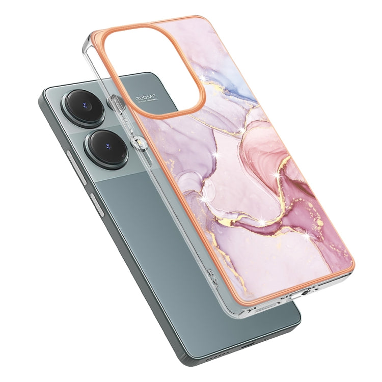 For Xiaomi Redmi Note 13 Pro 4G Global Electroplating Marble Dual-side IMD Phone Case(Rose Gold 005) - free shipping - PMC TechLife - Order now!