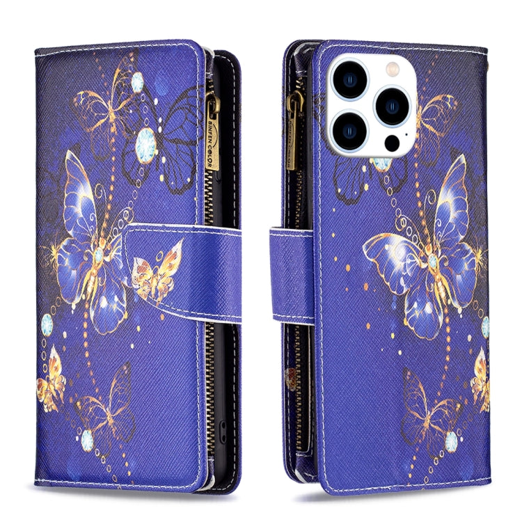For iPhone 16 Pro Colored Drawing Pattern Zipper Phone Leather Case(Purple Butterfly) - iPhone 16 Pro Cases by PMC TechLife | Online Shopping South Africa | PMC TechLife | Buy Now Pay Later Mobicred