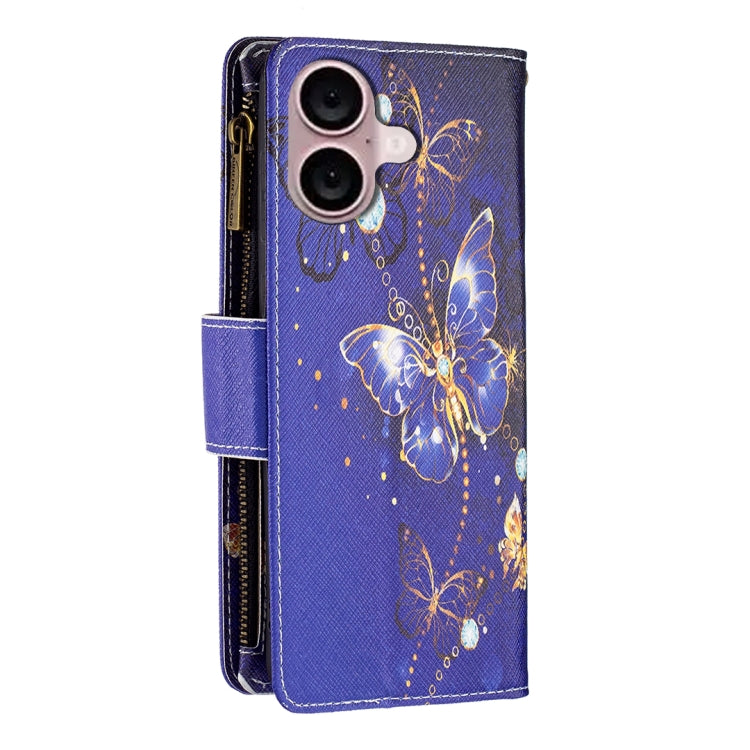 For iPhone 16 Plus Colored Drawing Pattern Zipper Phone Leather Case(Purple Butterfly) - iPhone 16 Plus Cases by PMC TechLife | Online Shopping South Africa | PMC TechLife | Buy Now Pay Later Mobicred