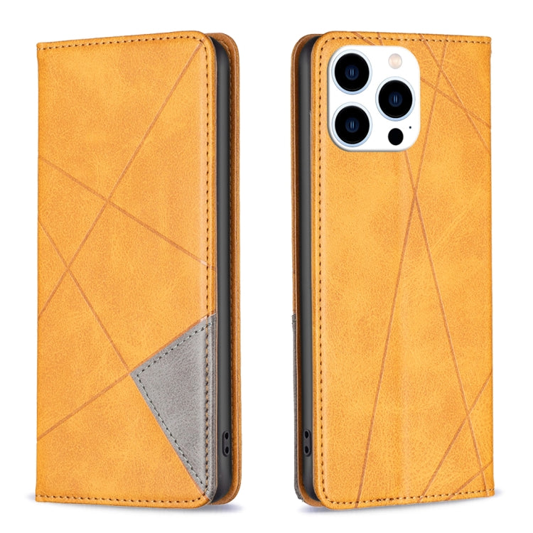 For iPhone 16 Pro Rhombus Texture Magnetic Leather Phone Case(Yellow) - iPhone 16 Pro Cases by PMC TechLife | Online Shopping South Africa | PMC TechLife | Buy Now Pay Later Mobicred