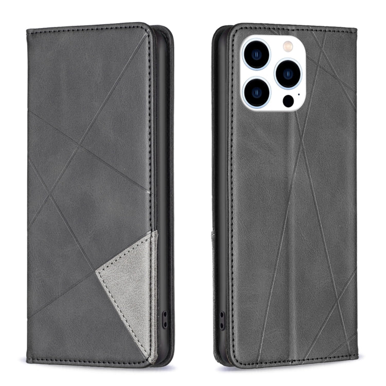 For iPhone 16 Pro Max Rhombus Texture Magnetic Leather Phone Case(Black) - iPhone 16 Pro Max Cases by PMC TechLife | Online Shopping South Africa | PMC TechLife | Buy Now Pay Later Mobicred