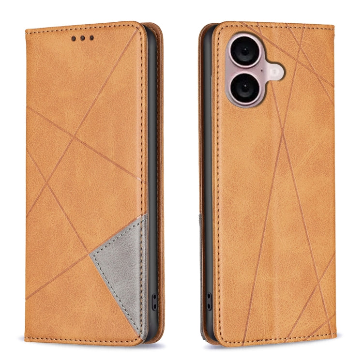 For iPhone 16 Rhombus Texture Magnetic Leather Phone Case(Yellow) - free shipping - PMC TechLife - Order now!