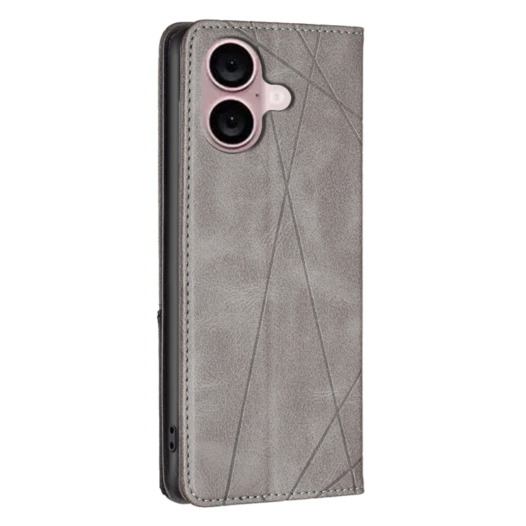 For iPhone 16 Plus Rhombus Texture Magnetic Leather Phone Case(Grey) - iPhone 16 Plus Cases by PMC Jewellery | Online Shopping South Africa | PMC Jewellery | Buy Now Pay Later Mobicred