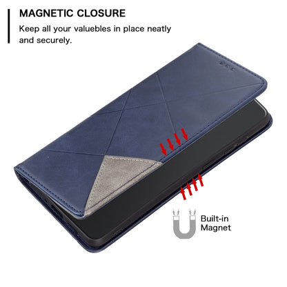 For iPhone 16 Plus Rhombus Texture Magnetic Leather Phone Case(Blue) - iPhone 16 Plus Cases by PMC Jewellery | Online Shopping South Africa | PMC Jewellery | Buy Now Pay Later Mobicred