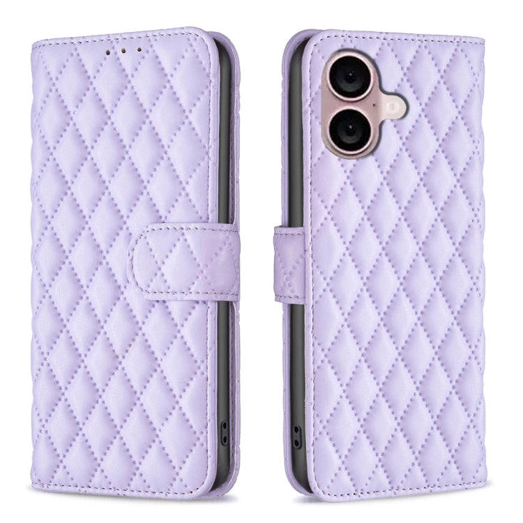 For iPhone 16 Diamond Lattice Wallet Flip Leather Phone Case(Purple) - iPhone 16 Cases by PMC Jewellery | Online Shopping South Africa | PMC Jewellery | Buy Now Pay Later Mobicred