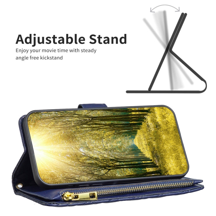 For iPhone 16 Pro Max Diamond Lattice Zipper Wallet Leather Flip Phone Case(Blue) - iPhone 16 Pro Max Cases by PMC TechLife | Online Shopping South Africa | PMC TechLife | Buy Now Pay Later Mobicred